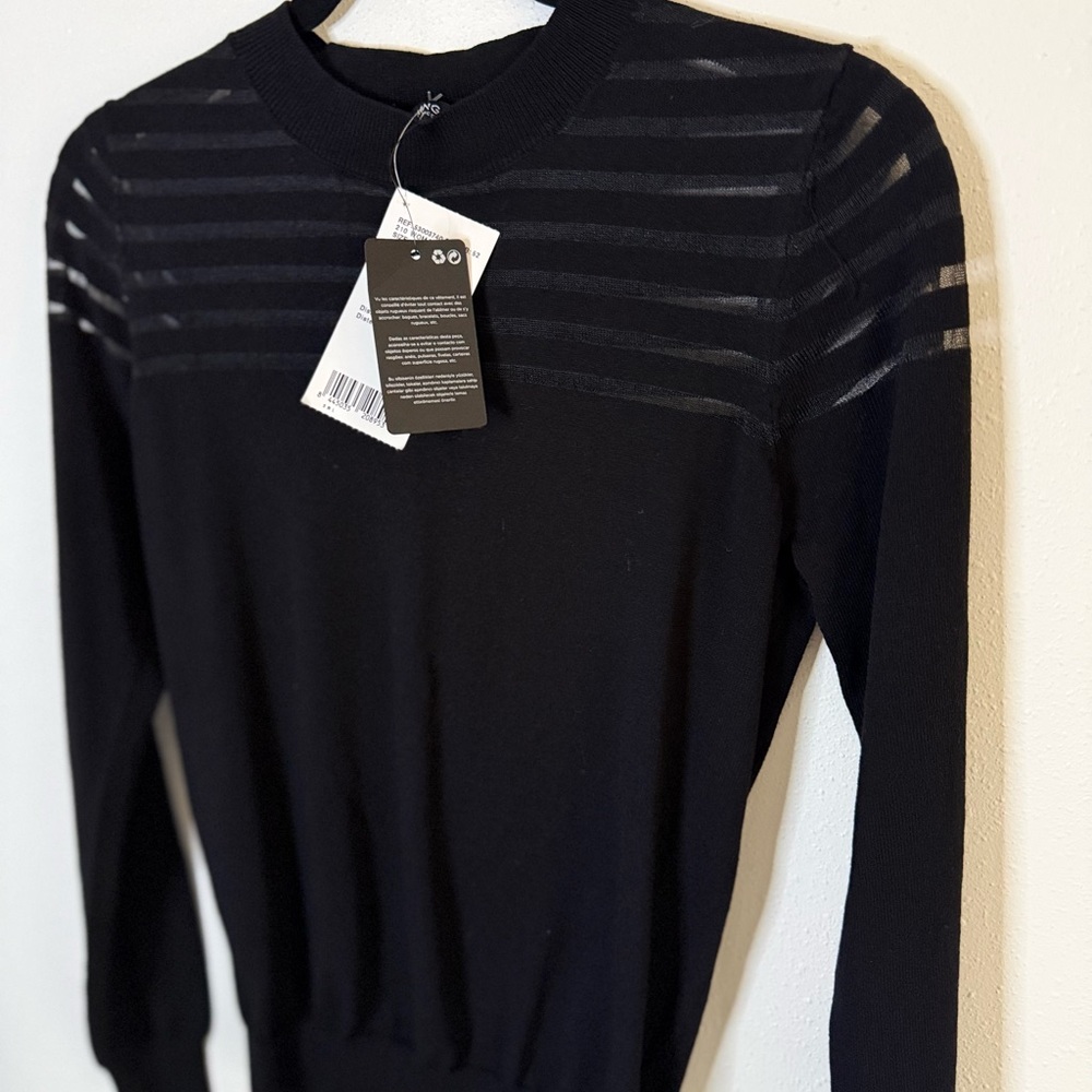 Mango MNG Basics Sheer Stripe Knit Sweater XS NWT Black